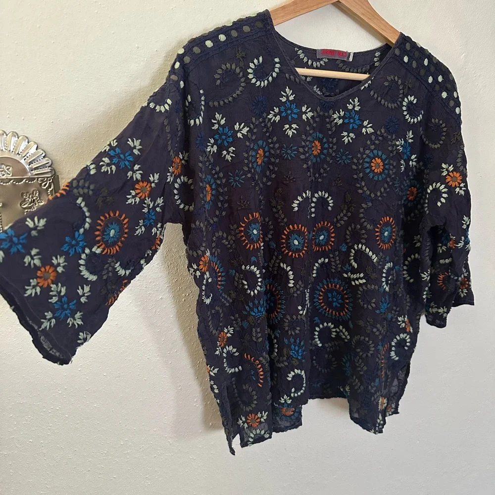 Johnny Was Blouse Top Navy XS Oversized - Picture 3 of 5